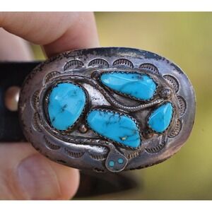 Effie Calavaza Zuni Native American Indian Sterling Silver Turquoise Belt Buckle